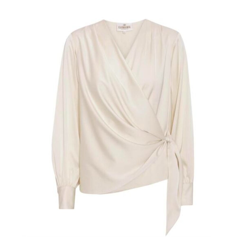KARMAMIA Ines Blouse Ivory Satin Wrap Top NWT | Size Small